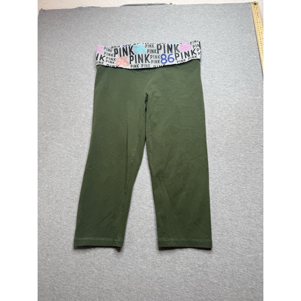 PINK Victoria Secret Bling Cotton Fold Over Capri Yoga Pant Leggings Size Medium